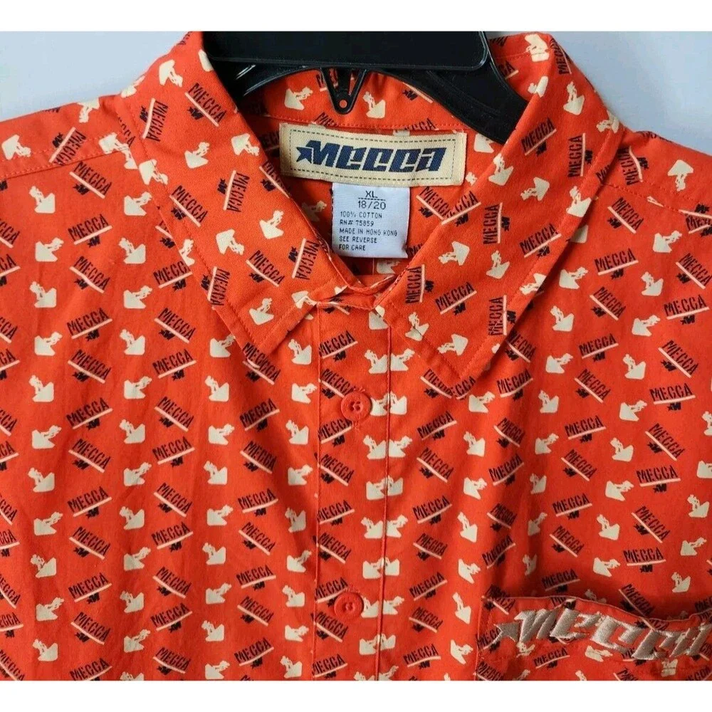 VTG Nwt Mecca Shirt Boys XL 18/20 Spellout Orange Short Sleeve Button Up Hip Hop
